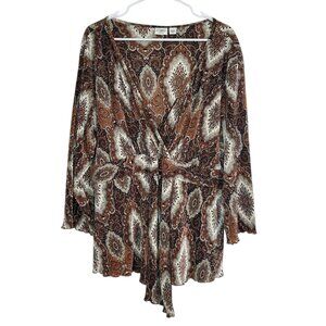 CATO Women's Geometric Pleated Stretch Plus Cross Front Blouse - 22/24W